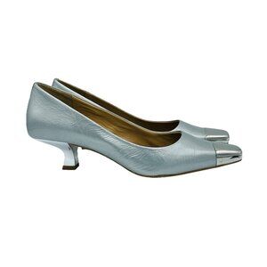 Donald J Pliner Shoes Womens Size 8.5M Cristin Silver Patent Leather Heels Metal